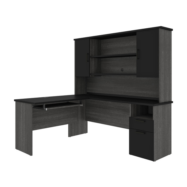 BESTAR INC. Bestar 181850-000018  Norma 71inW L-Shaped Corner Desk With Hutch, Black/Bark Gray