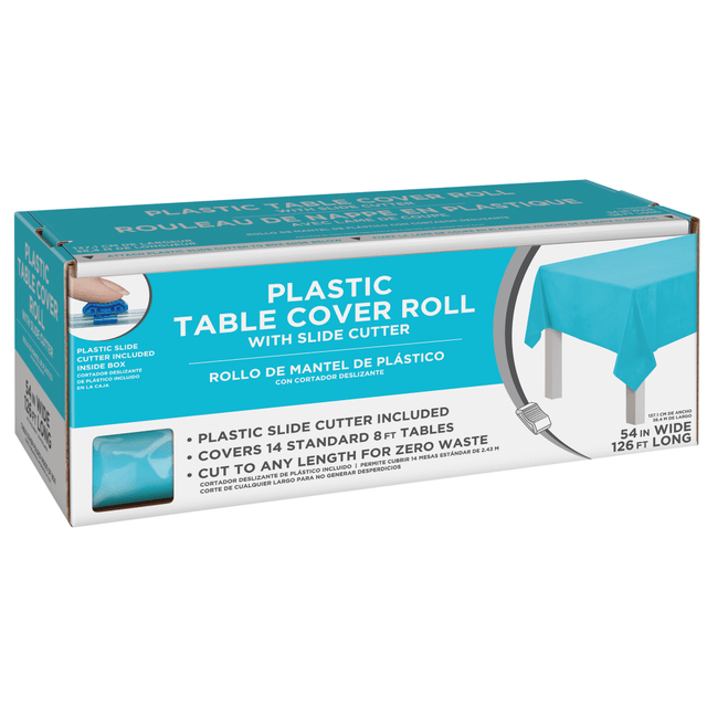 AMSCAN 77022.54  Boxed Plastic Table Roll, Caribbean Blue, 54in x 126'