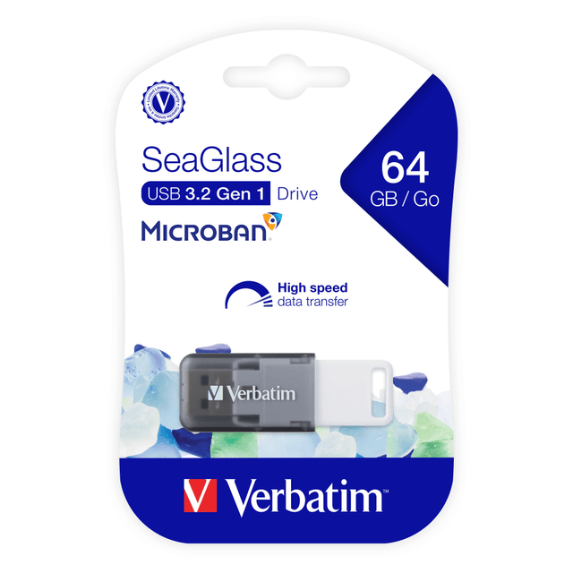 VERBATIM AMERICAS LLC 71273 Verbatim SeaGlass USB 3.2 Gen 1 Flash Drive, 64GB, Gray, 71273