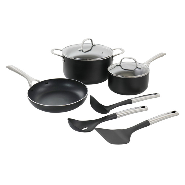 GIBSON OVERSEAS INC. Oster 995114336M  Palladium 8-Piece Aluminum Cookware Set, Black/Silver