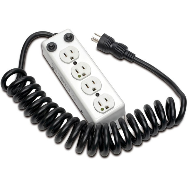 TRIPP LITE PS-410-HGOEMCC  Safe-IT Power Strip Hospital Medical Antimicrobial 4 Outlet UL1363A 3ft-10ft Coiled Cord - Power strip - 15 A - AC 120 V - input: NEMA 5-15 - output connectors: 4 - 15 ft cord - white