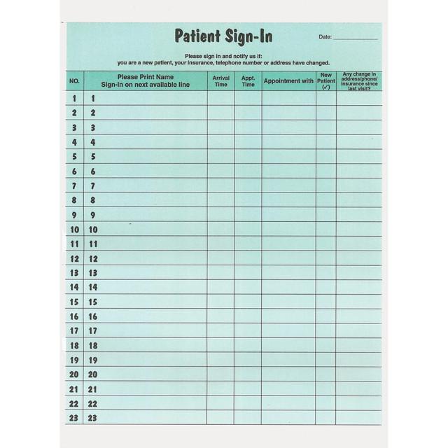 TABBIES DIV 14532 Tabbies Patient Sign-In Label Forms - 125 Sheet(s) - 11in x 8.50in Form Size - Letter - Green Sheet(s) - Paper - 125 / Pack