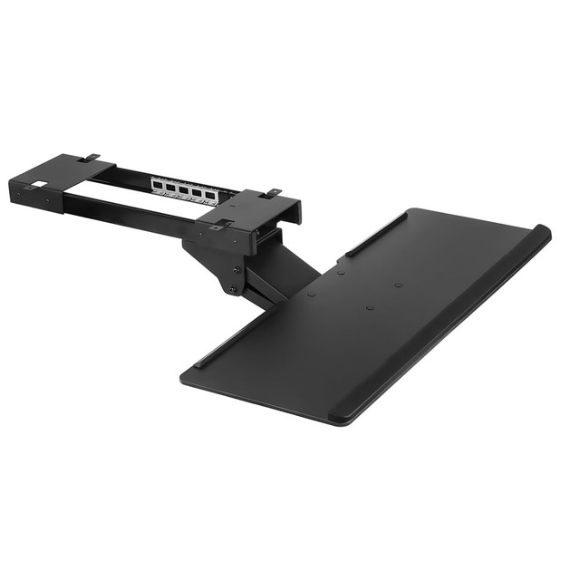 The MI-7135 will save you valuable space by mounting the tray under your desk to the included 5.4in wide and 18.2in track - so your keyboard and mouse no longer clutter your desk. Tilt and swivel the keyboard to set it at the perfect angle. Raise it to a comfortable position to increase ergonomics. The included gel wrist pad will help with arm and wrist strain, further preventing stress injuries like carpal tunnel.  Save valuable desk space by mounting your keyboard under your desk  Tilt and swivel to set your keyboard at the perfect angle  Height adjustability helps create an ergonomic working environment  Dimensions: 4in (W) x 10in (D)"  Tilt: 15 deg.  Swivel: 20 deg.  Slide: 12.6in  Backed by the manufacturers limited lifetime warranty
