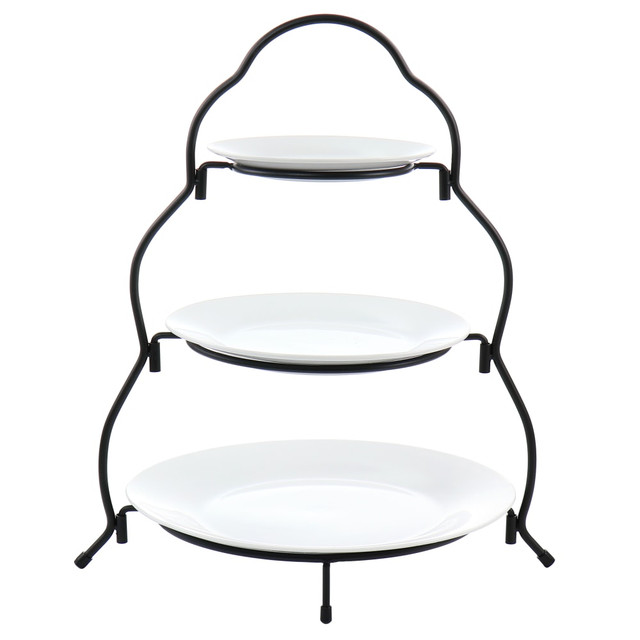 MEGAGOODS, INC. 995115625M Elama 3-Tier Round Plate 4-Piece Serveware Set, 10-1/2in, White MEGAGOODS, INC. 995115625M Elama 3-Tier Round Plate 4-Piece Serveware Set, 10-1/2in, White