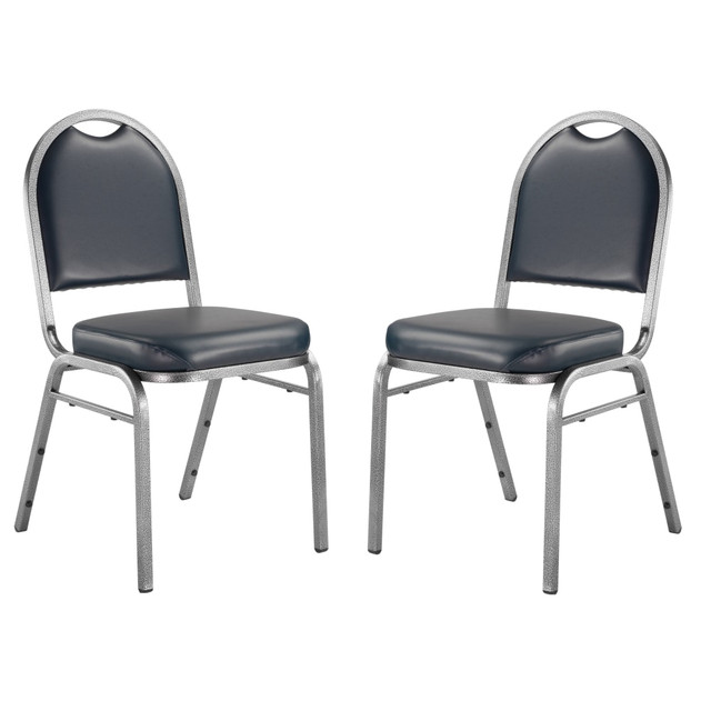 OKLAHOMA SOUND CORPORATION 9204-SV/2 National Public Seating Dome-Back Stacking Banquet Chairs, Vinyl, Midnight Blue/Silvervein, Set Of 2