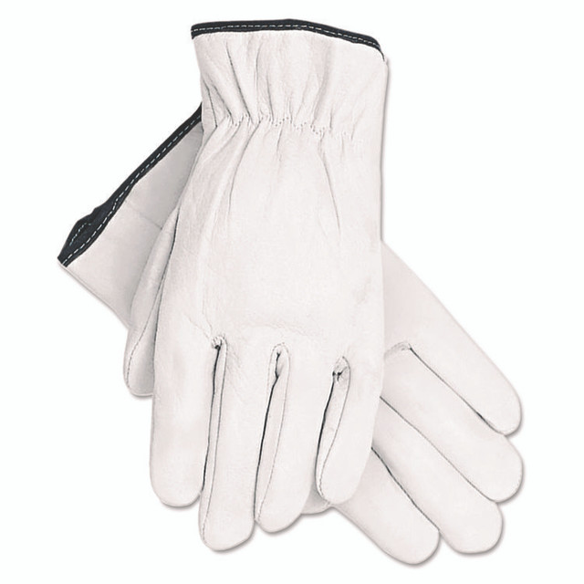 MCR SAFETY 3601L Grain Goatskin Driver Gloves, Gunn Cut, Straight Thumb, Large, White, 12 Pairs