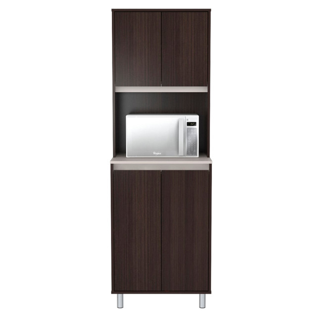 INVAL AMERICA, INC. Inval AL-4013  4-Door Coffee Station Cabinet, 70-7/8inH x 23-5/8inW x 19-3/4inD, Espresso/Ambar Gray