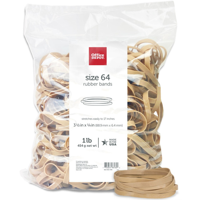 OFFICE DEPOT 2464408  Brand Rubber Bands, #64, 3-1/2in x 1/4in, Crepe, 1-Lb Bag