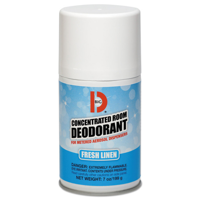 BIG D INDUSTRIES, INC. BIG D 047200  Metered Concentrated Room Deodorant, Fresh Linen Scent, 7 Oz, Carton Of 12 Aerosol Containers