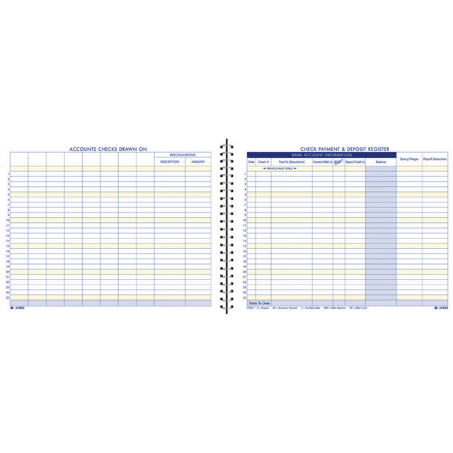 TOPS BUSINESS FORMS AFR60 Adams Check Payment And Deposit Register, 8 1/2in x 11in, Blue