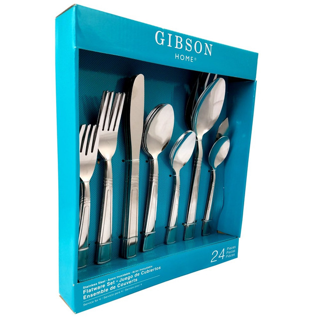 GIBSON OVERSEAS INC. 99594682M Gibson Home 24-Piece Flatware Set, Sefton, Silver