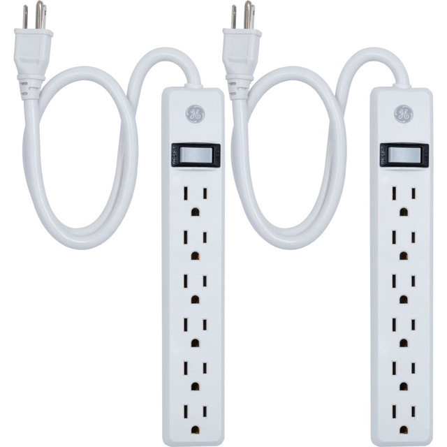 JASCO 14087 GE 6 Outlet Power Strip 2 Pack, 2ft Cord, White, 14833