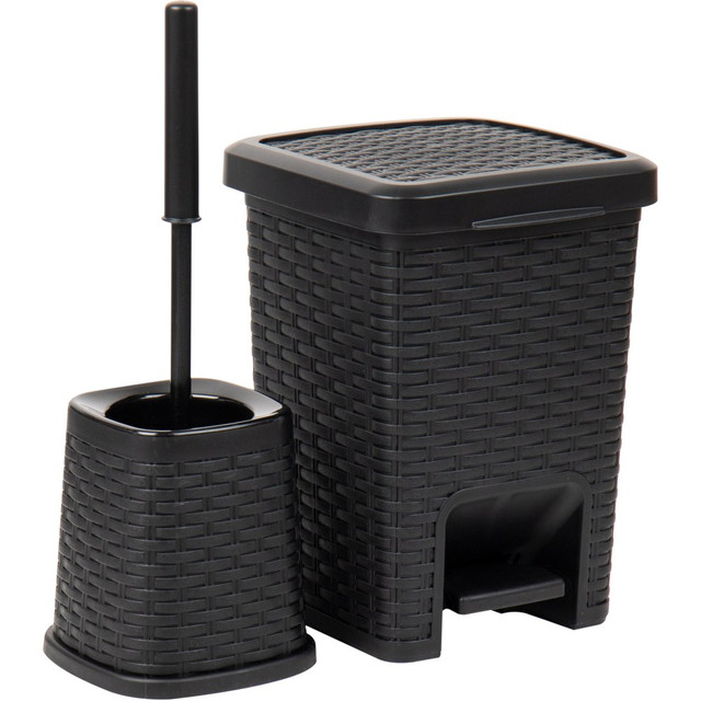 EMS MIND READER LLC PEDTOIL-BLK Mind Reader Basket Collection Square Wastepaper Pedal Basket And Toilet Brush Set, Black