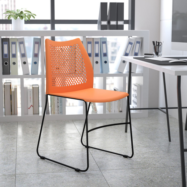 FLASH FURNITURE RUT498AOR  HERCULES Series Sled-Base Stack Chair With Air-Vent Back, Orange/Black