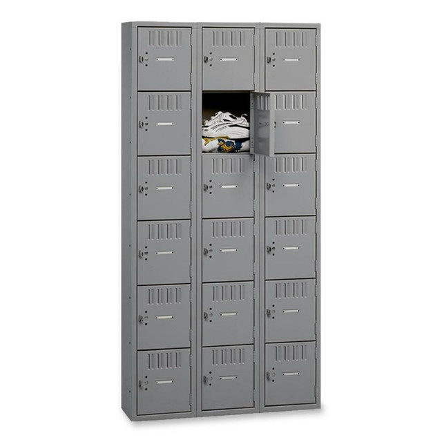 TENNSCO CORP BS6121812CMG Tennsco Six-Tier Box Locker, 3-Wide, 72inH x 36inW x 18inD, Medium Gray