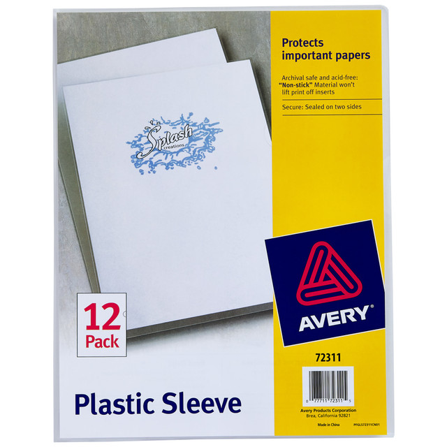 AVERY PRODUCTS CORPORATION 72311 Avery Plastic Document Sleeves, 8 1/2in x 11in, Holds Up To 20 Sheets, Clear, Pack Of 12 AVERY PRODUCTS CORPORATION 72311 Avery Plastic Document Sleeves, 8 1/2in x 11in, Holds Up To 20 Sheets, Clear, Pack Of 12