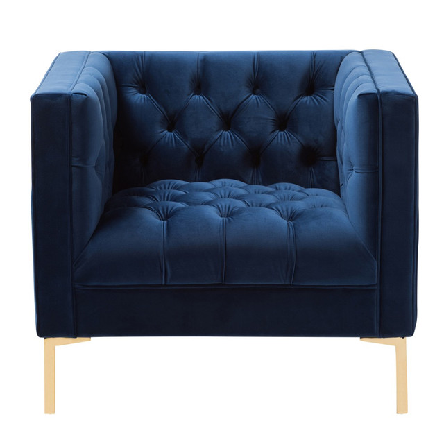 WHOLESALE INTERIORS, INC. 2721-8325 Baxton Studio Lola Velvet Lounge Chair, Navy/Gold WHOLESALE INTERIORS, INC. 2721-8325 Baxton Studio Lola Velvet Lounge Chair, Navy/Gold
