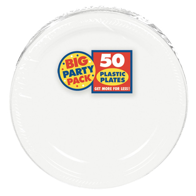 AMSCAN CO INC 630730.08 Amscan Plastic Dessert Plates, 7in, Frosty White, 50 Plates Per Big Party Pack, Set Of 2 Packs