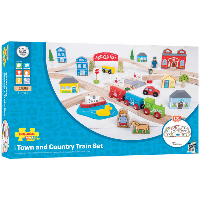BIGJIGS TOYS Bigjigs Toys Ltd. BJT015  Rail Town & Country Train Set, Multicolor