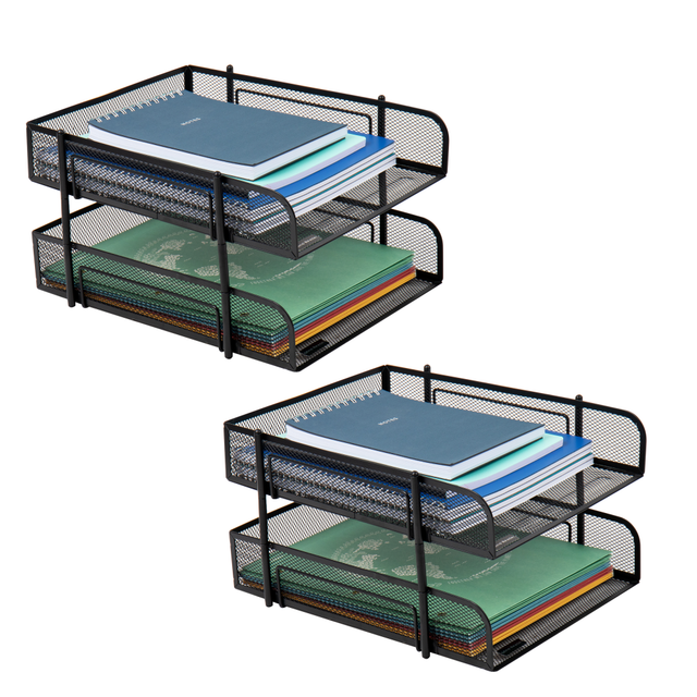 EMS MIND READER LLC 2CSTACK2-BLK Mind Reader Stackable Paper Tray Desk Organizer, 7-1/2inH x 13-1/4inW x 10-1/2inD, Black, Set Of 2 Trays EMS MIND READER LLC 2CSTACK2-BLK Mind Reader Stackable Paper Tray Desk Organizer, 7-1/2inH x 13-1/4inW x 10-1/2inD, Black, Set Of 2 Trays