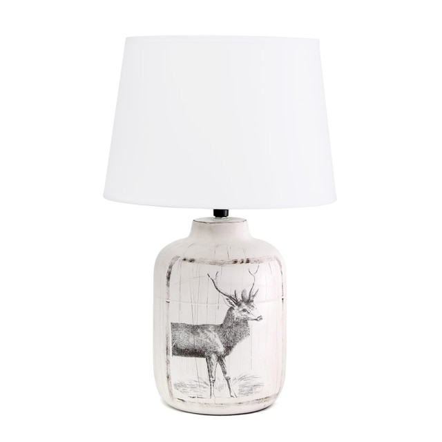 ALL THE RAGES INC Elegant Designs LT1065-DER  Ceramic Deer Accent Table Lamp, 17inH, White Shade/White Wash Base