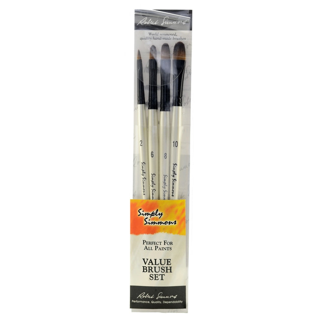 DALER-ROWNEY LTD 255400005 Robert Simmons Simply Simmons Value Paint Brush Set, Assorted Sizes, Filbert Bristle, Synthetic, White, Set Of 4