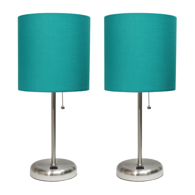 ALL THE RAGES INC LimeLights LC2002-TEL-2PK  Stick Lamps, 19-1/2inH, Teal Shade/Brushed Steel Base, Set Of 2 Lamps