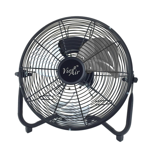 MEGAGOODS, INC. 99596352M Vie Air 12in 3-Speed High-Velocity Floor Fan, 15inH x 14inW x 4-1/2inD, Black