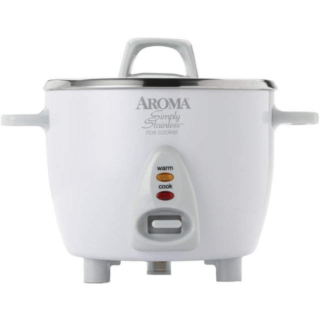 MIRAMA ENTERPRISES, INC. ARC-753SG Aroma ARC-753SG Simply Stainless 6-Cup Rice Cooker, 8-1/8inH x 10-5/16inW x 8-1/4inD, White