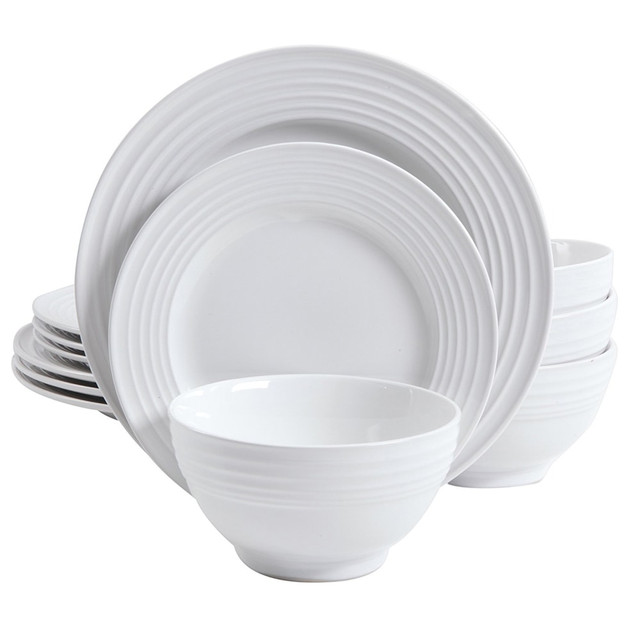 GIBSON OVERSEAS INC. 99599935M Gibson Home Plaza Cafe Dinnerware Set, White, Set Of 12