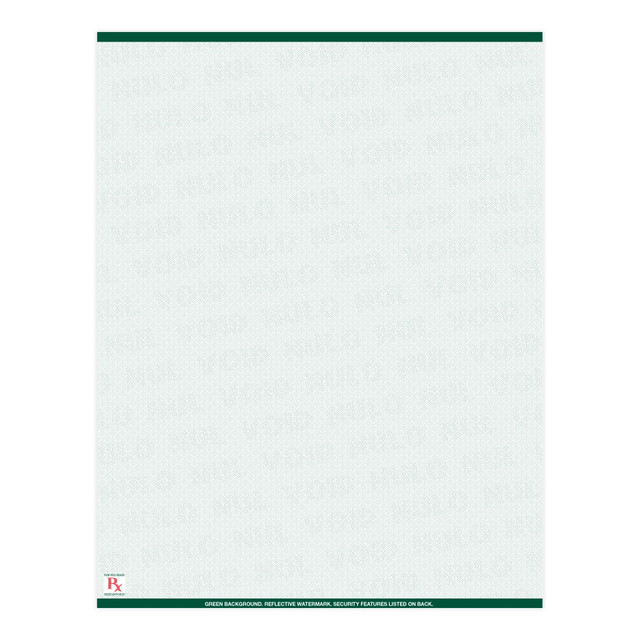 TAYLOR CORP PRESLGN Medicaid-Compliant High-Security Perforated Laser Prescription Forms, Full Sheet, 1-Up, 8-1/2in x 11in, Green, Pack Of 500 Sheets