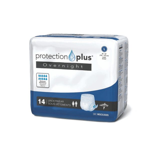 MEDLINE INDUSTRIES, INC. Protection Plus MSC53505  Overnight Protective Underwear, Large, 40 - 56in, White, Bag Of 14, Case Of 4 Bags