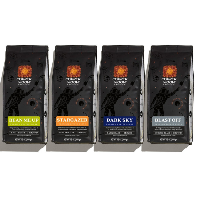 COPPER MOON COFFEE LLC 205363 Copper Moon Coffee,Ground, 4 Blend Out Of This World Variety Pack, 4 Bags (12 Oz Each Blend)