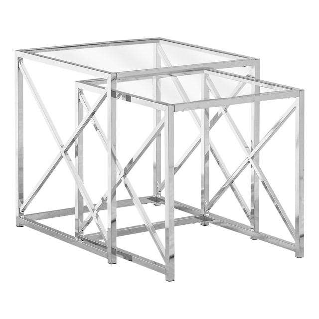 MONARCH PRODUCTS Monarch Specialties I 3441  Tempered Glass Nesting Table Set, Chrome