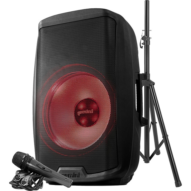 <p>This lightweight, ultra-efficient powered Gemini 2,000-Watt Active 15 In. Multi-LED Bluetooth Loudspeaker with Stand and Wired Microphone is designed for optimal performance, no matter where you take it. The Gemini AS-2115BT-LT-PK is a 2-way full-range PA speaker with room-filling sound in a compact, durable enclosure. Its 12 in. low-frequency driver with 2 in. voice coil and pure-titanium 1 in. high-frequency compression driver provide the ideal combination of deep low and crystal clear high frequencies. The built-in media player allows for MP3/WAV playback via USB and SD card as well as FM radio. With so much power under the hood in a compact package, it's ideal for any occasion. The AS-2115BT-LT-PK also comes with a speaker stand to elevate speaker for optimal sound dispersion and a wired microphone.</p>