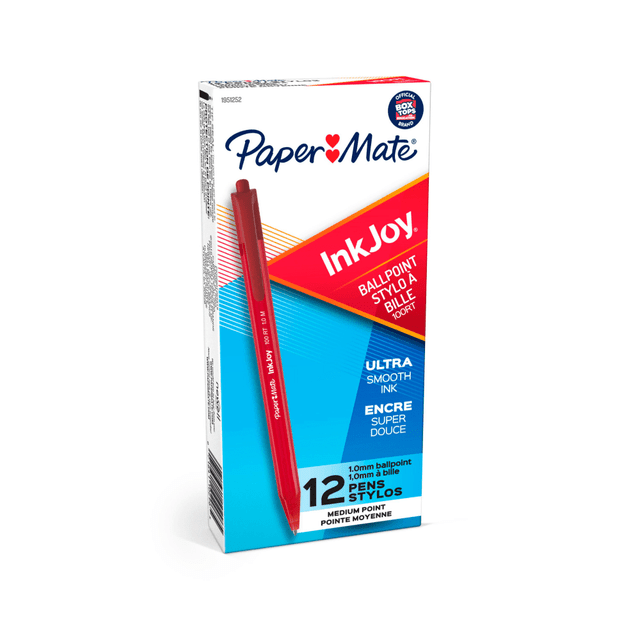 NEWELL BRANDS INC. 1803474 Paper Mate InkJoy 100 RT Pens, Medium Point, 1.0 mm, Translucent Red Barrels, Red Ink, Pack Of 12 NEWELL BRANDS INC. 1803474 Paper Mate InkJoy 100 RT Pens, Medium Point, 1.0 mm, Translucent Red Barrels, Red Ink, Pack Of 12