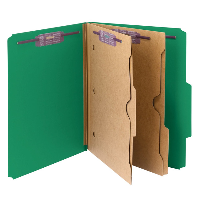 SMEAD MFG CO 14083 Smead Pressboard Classification Folders With SafeSHIELD Fasteners And 2 Pocket Dividers, Letter Size, 100% Recycled, Green, Box Of 10 SMEAD MFG CO 14083 Smead Pressboard Classification Folders With SafeSHIELD Fasteners And 2 Pocket Dividers, Letter Size, 100% Recycled, Green, Box Of 10