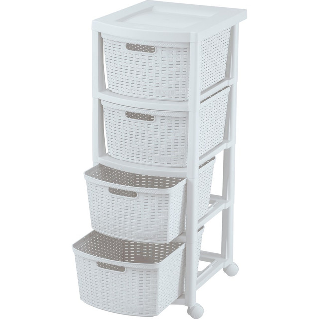 INVAL AMERICA, INC. 10432 Rimax Plastic 4-Drawer Rolling Storage Cart, 32 15/16in x 13in x 15 4/9in, White