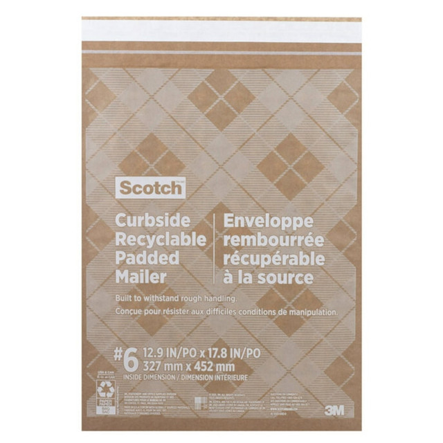 3M CO Scotch CR-6-25  Padded Mailers, Size 6, 12-1/2in x 17-1/2in, Kraft, Pack Of 25 Mailers