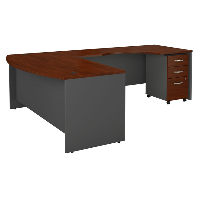 BUSH INDUSTRIES INC. Bush Business Furniture BDL003HCR  72W Bow Front L-Shaped Corner Desk With Right Handed Return And 3 Drawer Mobile File Cabinet, Hansen Cherry, Standard Delivery