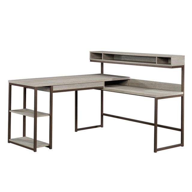 SAUDER WOODWORKING CO. 423022 Sauder Manhattan Gate 61inW L-Shape Computer Desk With Wireless Charger, Mystic Oak SAUDER WOODWORKING CO. 423022 Sauder Manhattan Gate 61inW L-Shape Computer Desk With Wireless Charger, Mystic Oak