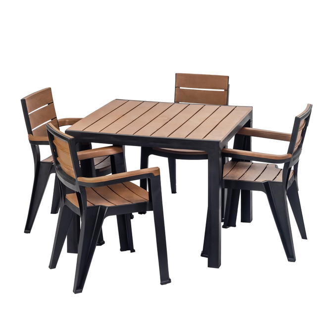 INVAL AMERICA, INC. MQ504-BKWD Inval Madeira 5-Piece 4-Seat Square Table And Chair Set, 29inH x 35inW x 35inD, Black/Teak Brown