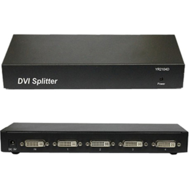 4XEM 4XDVI4  4-Port DVI Video Splitter 1900x1200 - 350 MHz to 350 MHz - 2560 x 1600 - DVI In - DVI Out - Silver Plated - Black