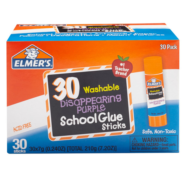 ELMERS PRODUCTS INC E555 Elmers Glue Stick Classroom Pack, Purple, Box Of 30 ELMERS PRODUCTS INC E555 Elmers Glue Stick Classroom Pack, Purple, Box Of 30