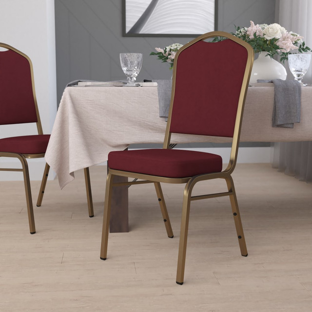 FLASH FURNITURE FDC01AG3169  HERCULES Series Crown Back Stacking Banquet Chair, Burgundy/Gold