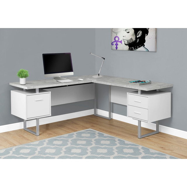 MONARCH PRODUCTS Monarch Specialties I 7307  71inW L-Shaped Corner Desk With 2 Drawers, Gray Cement/White