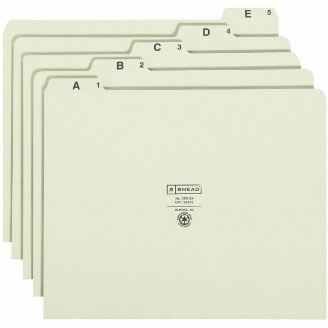 SMEAD MFG CO 50376 Smead A-Z Pressboard File Guides, 1/5 Cut, Letter Size, 100% Recycled, Green, Set Of 25