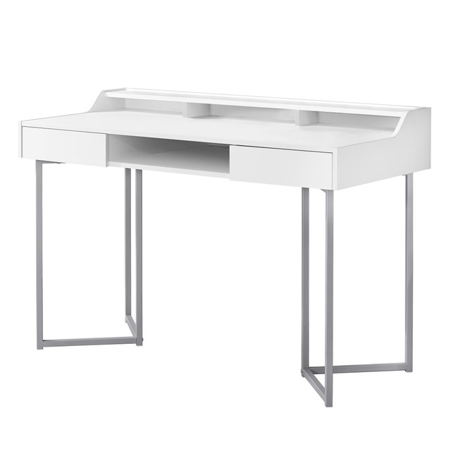 MONARCH PRODUCTS Monarch Specialties I 7361  48inW Computer Desk With Shelves, White/Silver