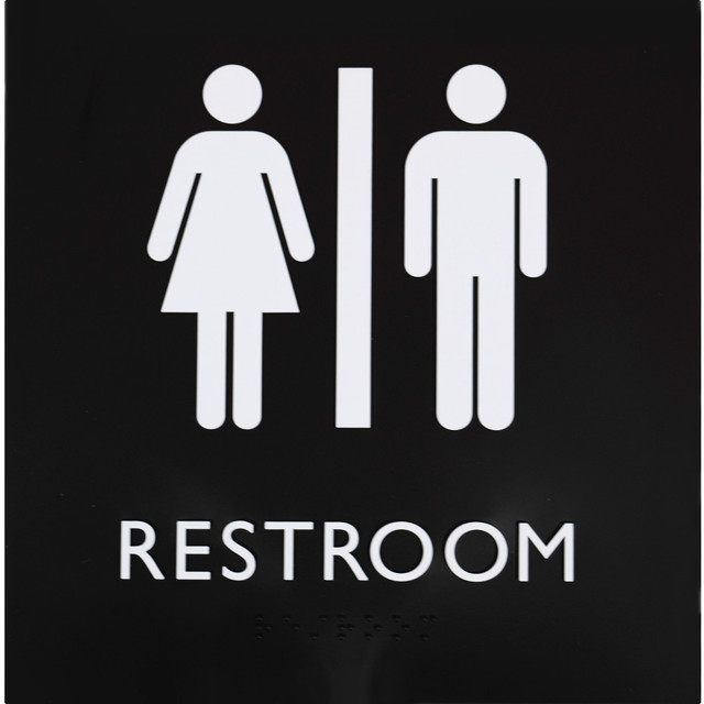 SP RICHARDS Lorell 02654  Unisex Restroom Sign - 1 Each - Restroom (Accessible) Print/Message - 8in Width x 8in Height - Square Shape - Surface-mountable - Easy Readability, Injection-molded - Restroom, Architectural - Plastic - Black, Black