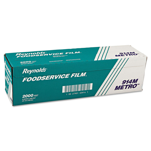 REYNOLDS FOOD PACKAGING Wrap® 914M Metro Light-Duty PVC Film Roll with Cutter Box, 18" x 2,000 ft